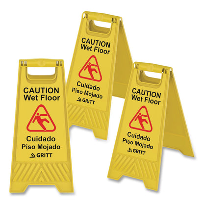 Gritt Commercial Caution Wet Floor Sign, 11.8 x 12 x 24, Yellow, 3/Pack (GCEGRI184YEL3PK)