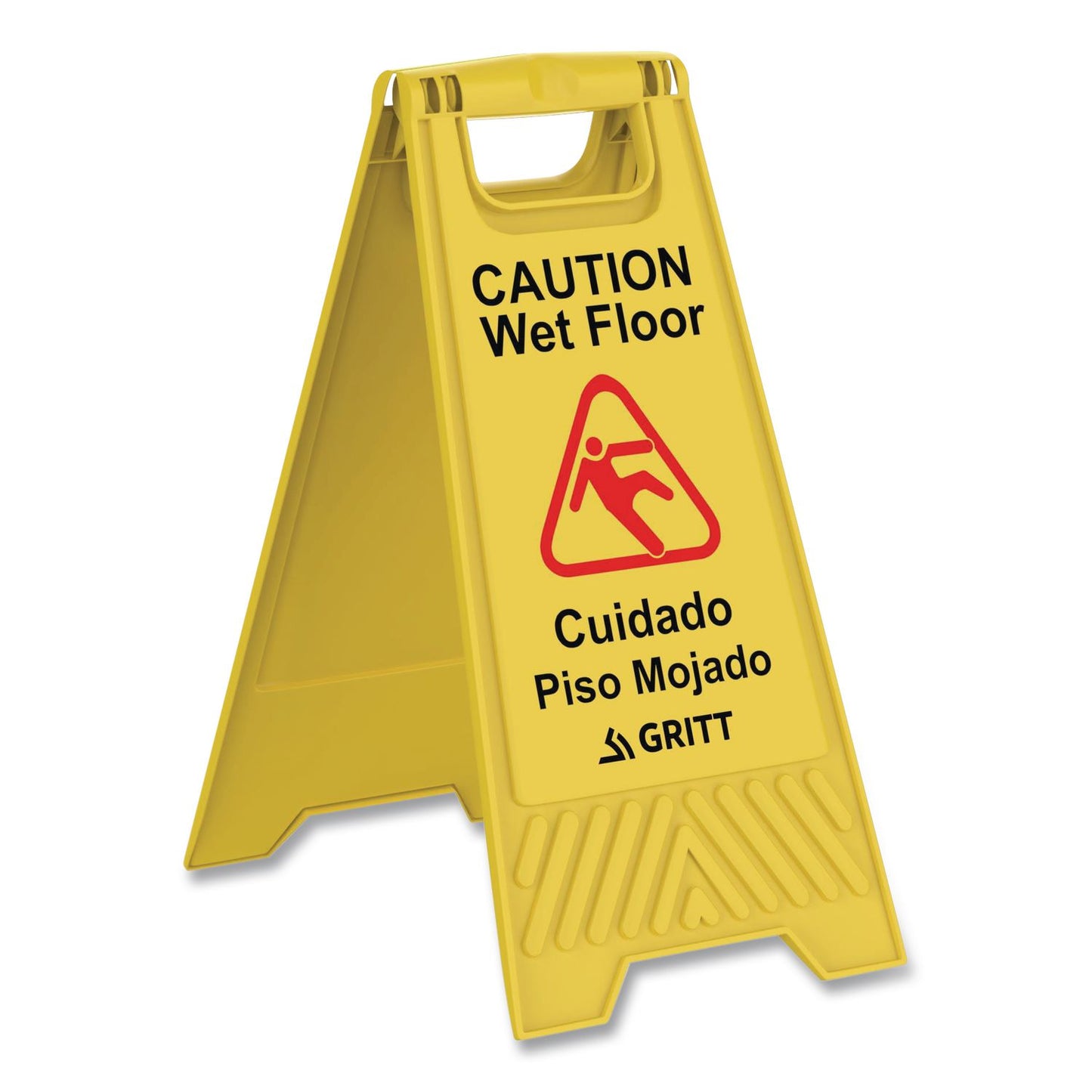 Gritt Commercial Caution Wet Floor Sign, 11.8 x 12 x 24, Yellow, 3/Pack (GCEGRI184YEL3PK)