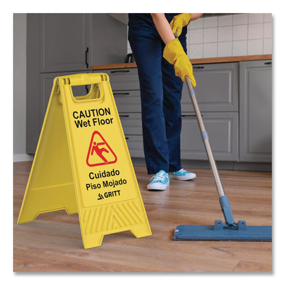 Gritt Commercial Caution Wet Floor Sign, 11.8 x 12 x 24, Yellow, 3/Pack (GCEGRI184YEL3PK)