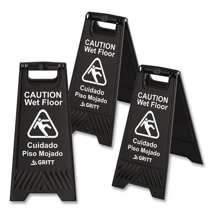 Gritt Commercial Caution Wet Floor Sign, 11.8 x 12 x 24, Black, 3/Pack (GCEGRI184BLK3PK)