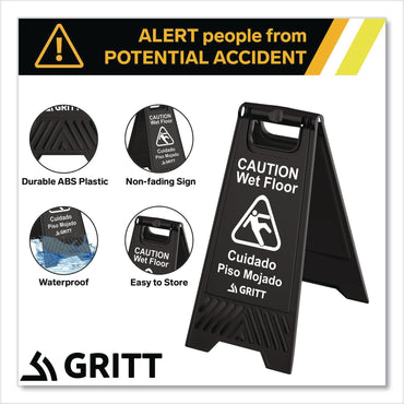 Gritt Commercial Caution Wet Floor Sign, 11.8 x 12 x 24, Black, 3/Pack (GCEGRI184BLK3PK)