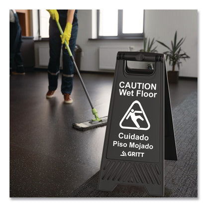 Gritt Commercial Caution Wet Floor Sign, 11.8 x 12 x 24, Black, 3/Pack (GCEGRI184BLK3PK)