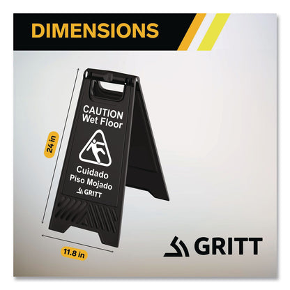 Gritt Commercial Caution Wet Floor Sign, 11.8 x 12 x 24, Black, 3/Pack (GCEGRI184BLK3PK)