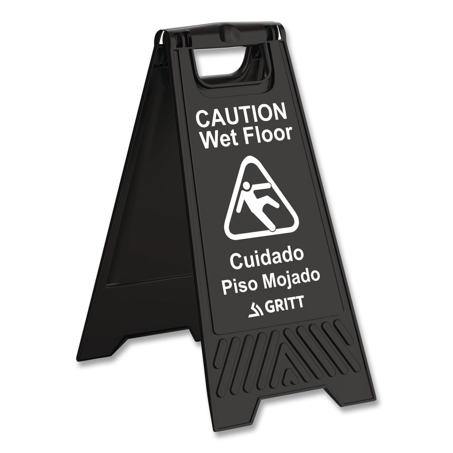 Gritt Commercial Caution Wet Floor Sign, 11.8 x 12 x 24, Black, 3/Pack (GCEGRI184BLK3PK)