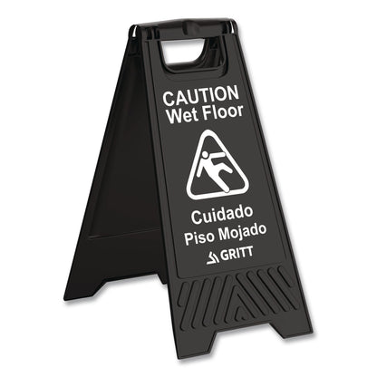 Gritt Commercial Caution Wet Floor Sign, 11.8 x 12 x 24, Black, 3/Pack (GCEGRI184BLK3PK)