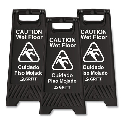 Gritt Commercial Caution Wet Floor Sign, 11.8 x 12 x 24, Black, 3/Pack (GCEGRI184BLK3PK)