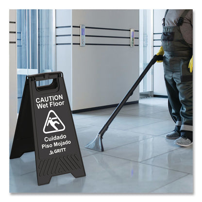 Gritt Commercial Caution Wet Floor Sign, 11.8 x 12 x 24, Black, 3/Pack (GCEGRI184BLK3PK)