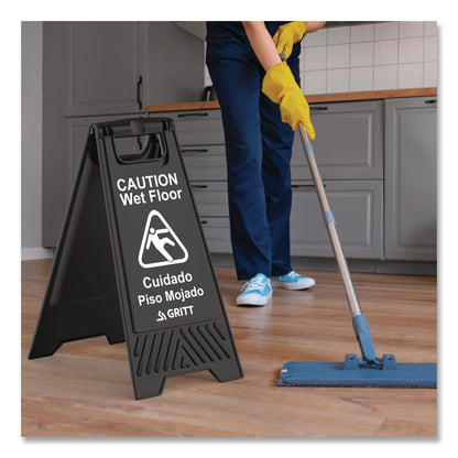 Gritt Commercial Caution Wet Floor Sign, 11.8 x 12 x 24, Black, 3/Pack (GCEGRI184BLK3PK)