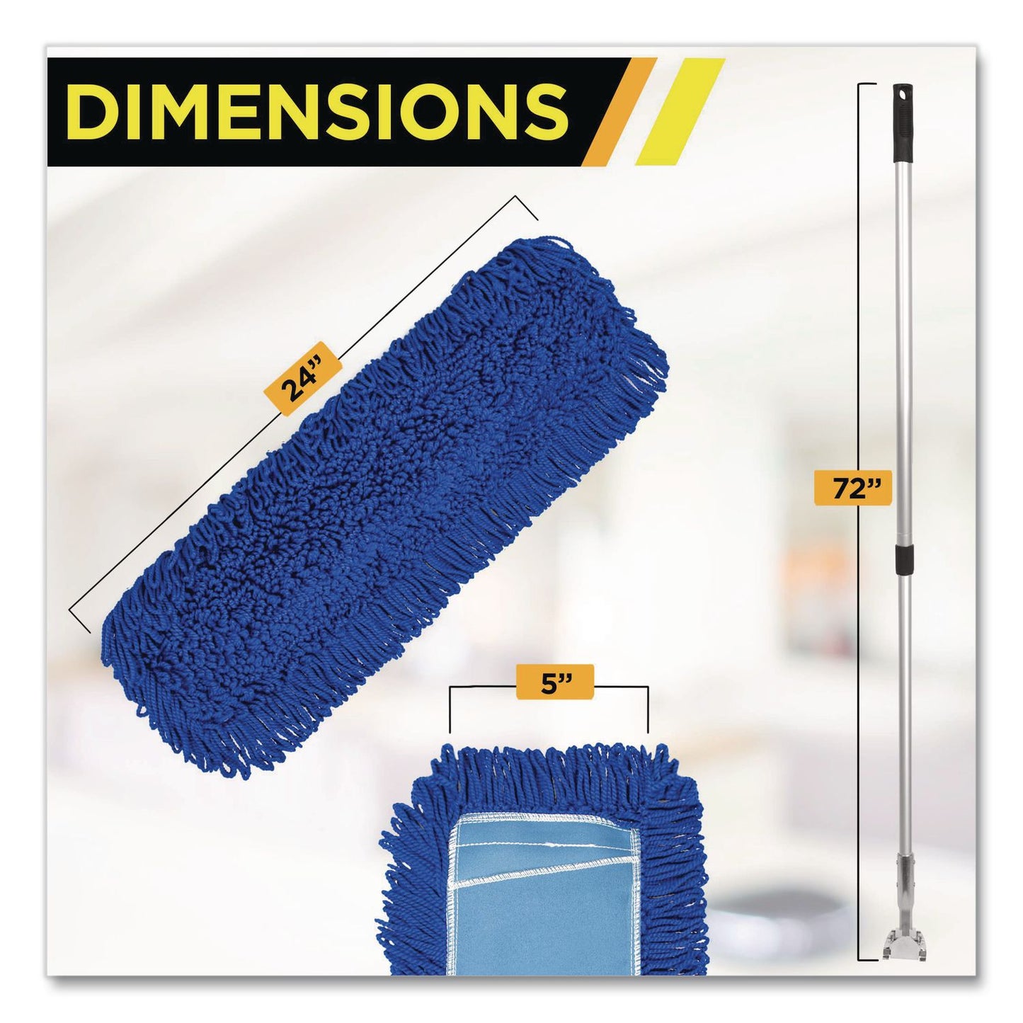 Gritt Commercial All-In-One 24" Microfiber Dust Mop Set with Telescopic Handle, 24 x 5, Blue, Microfiber Head, 72" Silver Aluminum Handle (GCEGRI17424T)