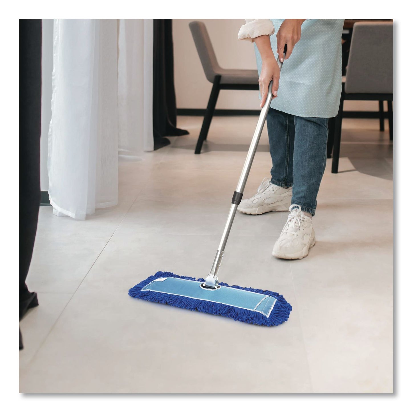 Gritt Commercial All-In-One 24" Microfiber Dust Mop Set with Telescopic Handle, 24 x 5, Blue, Microfiber Head, 72" Silver Aluminum Handle (GCEGRI17424T)
