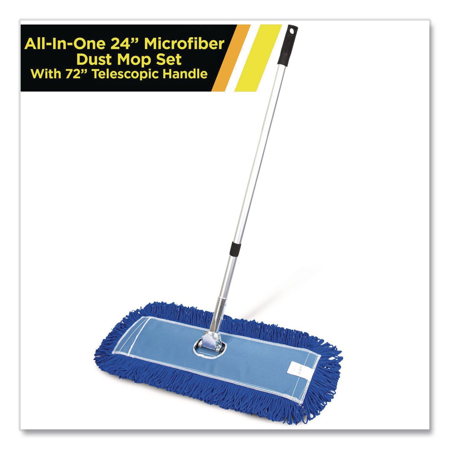 Gritt Commercial All-In-One 24" Microfiber Dust Mop Set with Telescopic Handle, 24 x 5, Blue, Microfiber Head, 72" Silver Aluminum Handle (GCEGRI17424T)