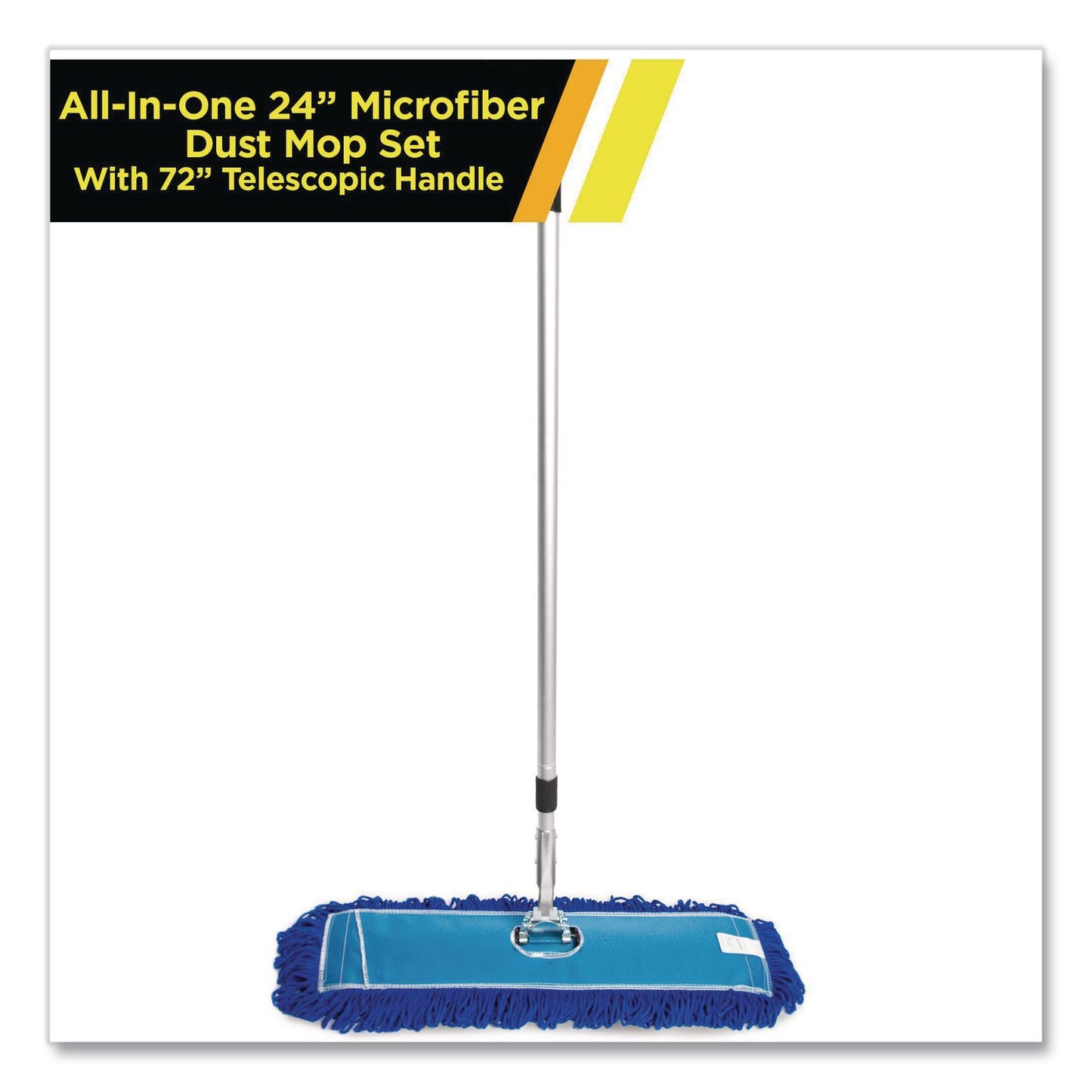 Gritt Commercial All-In-One 24" Microfiber Dust Mop Set with Telescopic Handle, 24 x 5, Blue, Microfiber Head, 72" Silver Aluminum Handle (GCEGRI17424T)