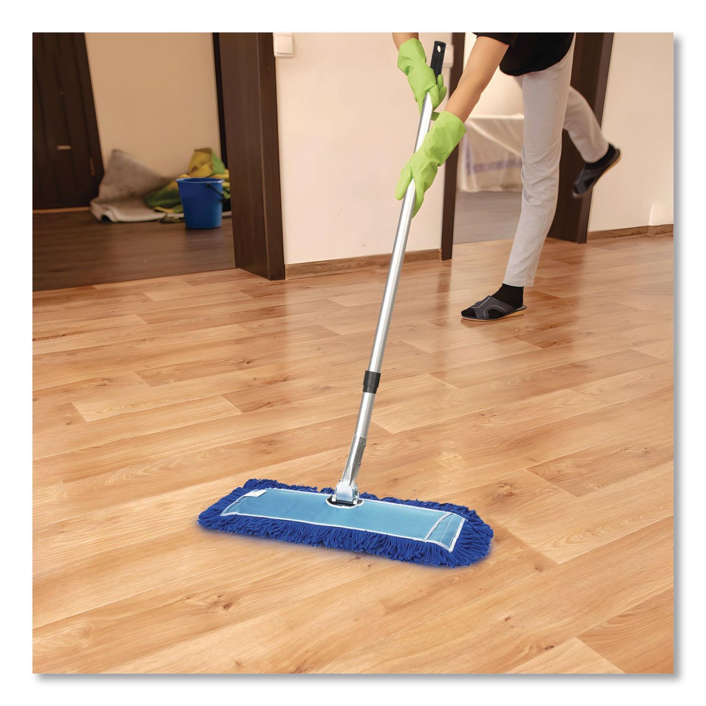 Gritt Commercial All-In-One 24" Microfiber Dust Mop Set with Telescopic Handle, 24 x 5, Blue, Microfiber Head, 72" Silver Aluminum Handle (GCEGRI17424T)