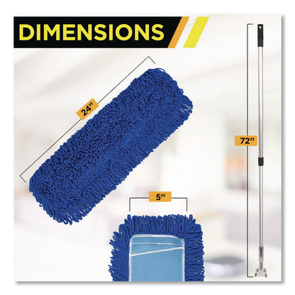 Gritt Commercial All-In-One 24" Microfiber Dust Mop Set With 72" Telescopic Handle, 24" x 5", Blue, Microfiber Head, 72" Silver Handle, 4 Kits (GCEGRI17424T4PK)