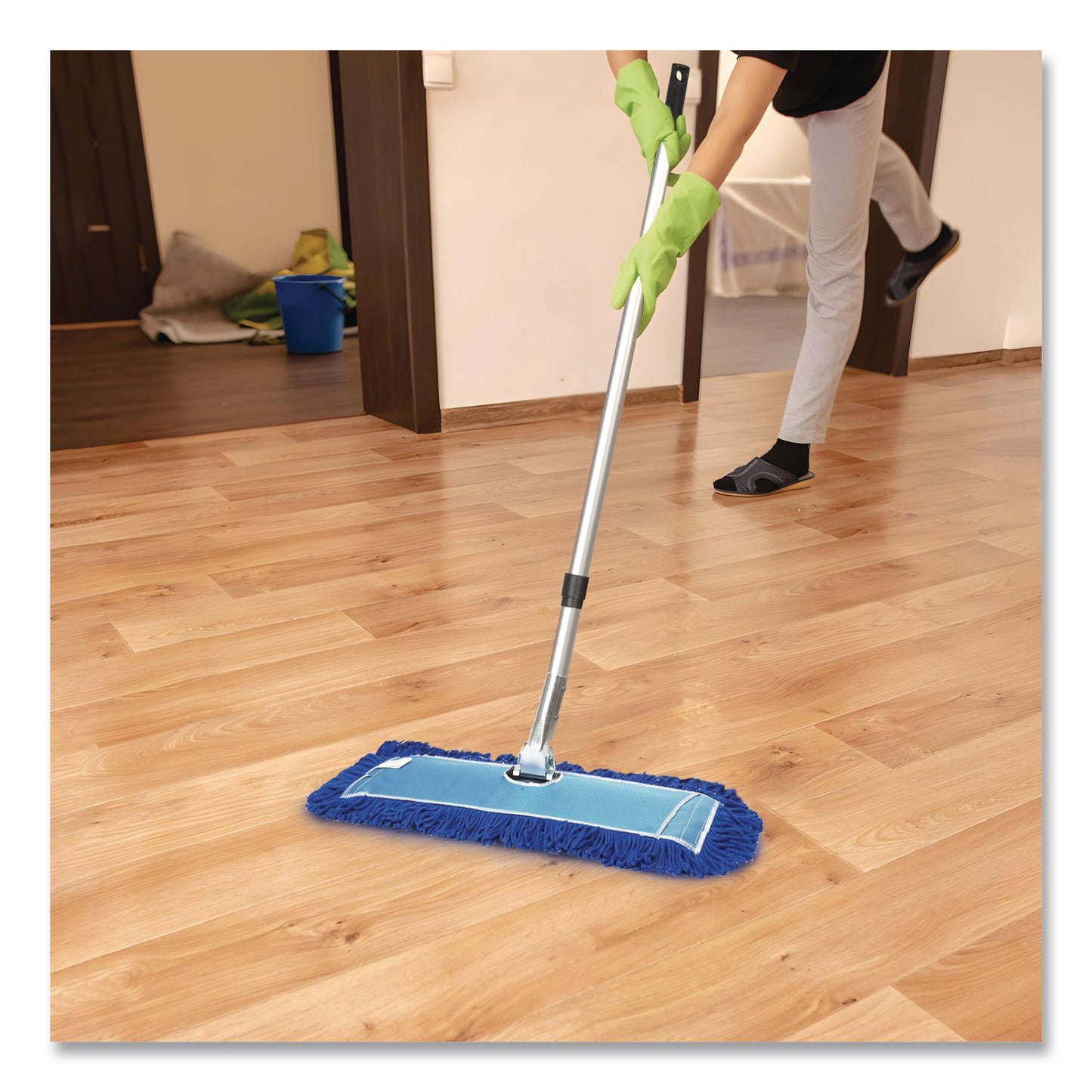 Gritt Commercial All-In-One 24" Microfiber Dust Mop Set With 72" Telescopic Handle, 24" x 5", Blue, Microfiber Head, 72" Silver Handle, 4 Kits (GCEGRI17424T4PK)