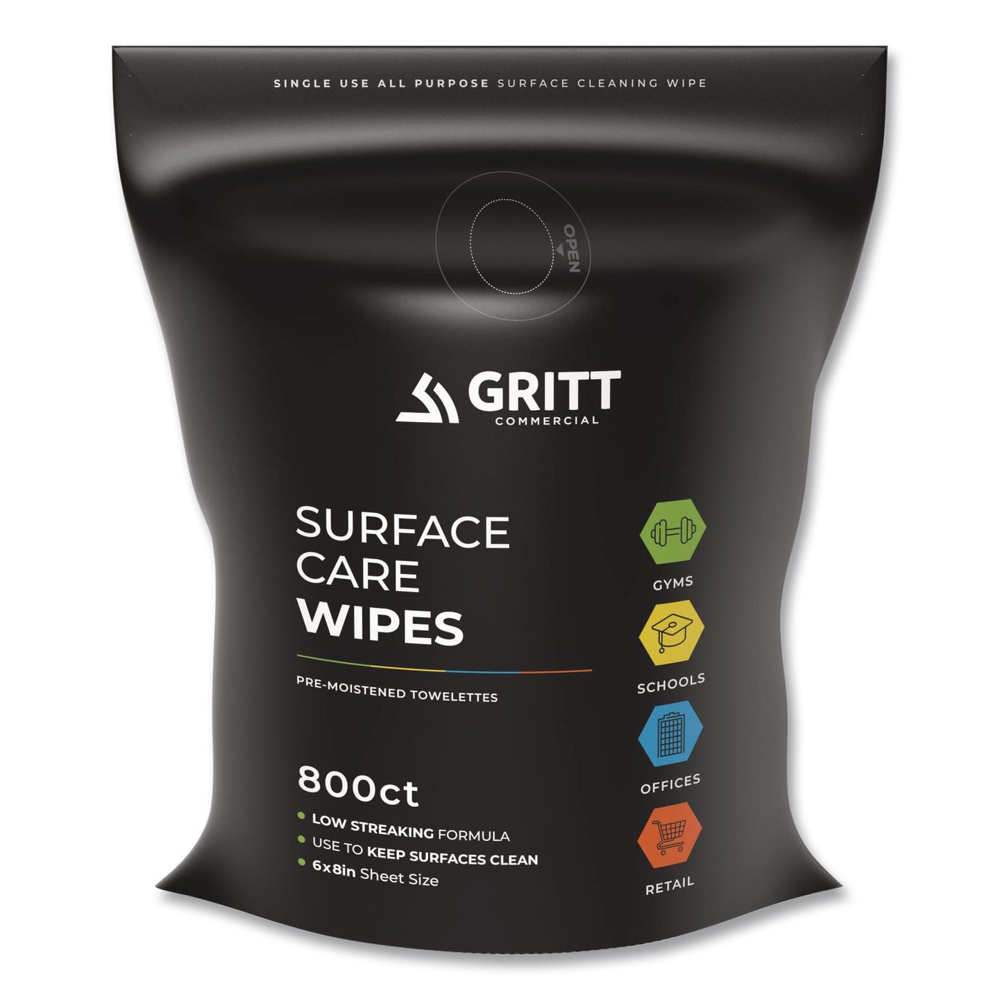 Gritt Commercial Surface Care Wipes, 1-Ply, 6 x 8, Fresh Scent, White, 800 Wipes (GCEGRI5RW1)