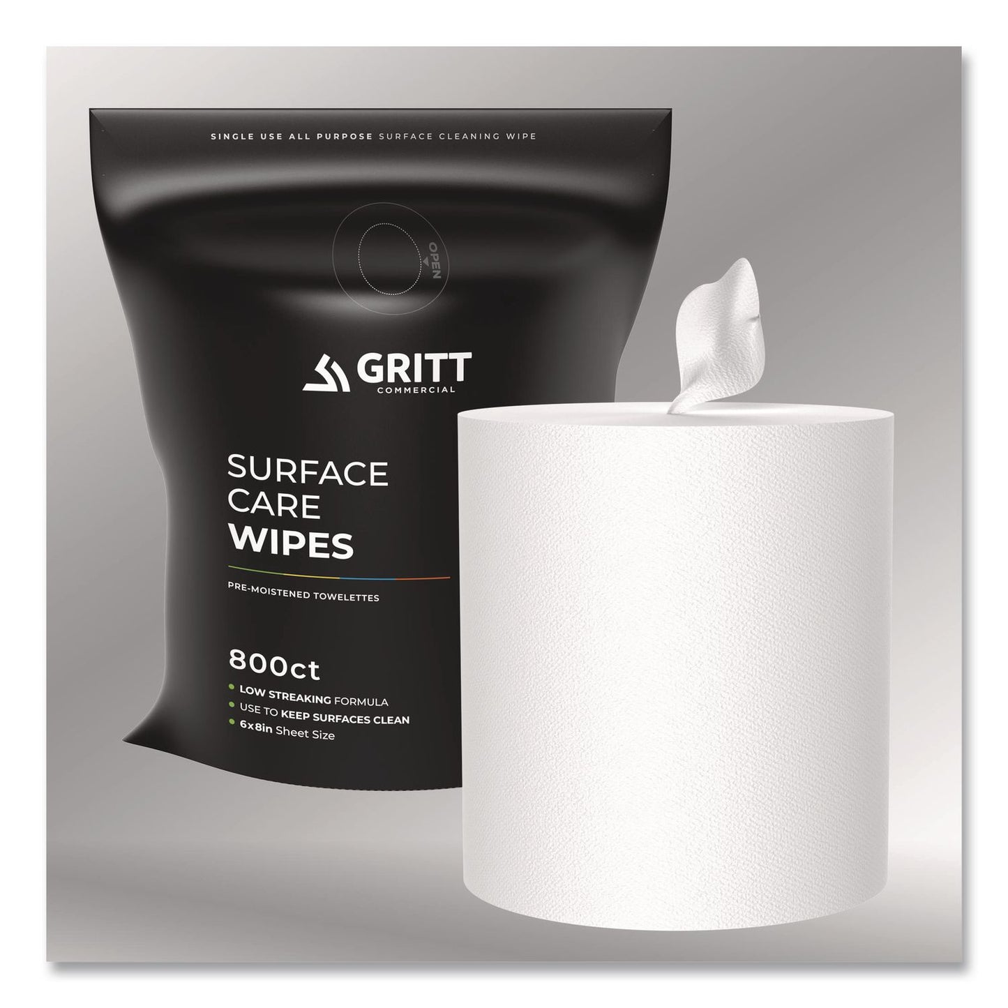 Gritt Commercial Surface Care Wipes, 1-Ply, 6 x 8, Fresh Scent, White, 800 Wipes (GCEGRI5RW1)