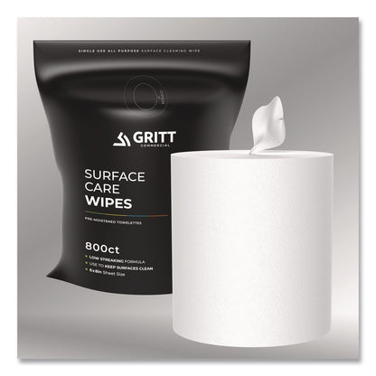 Gritt Commercial Surface Care Wipes, 1-Ply, 6 x 8, Fresh Scent, White, 800 Wipes (GCEGRI5RW1)