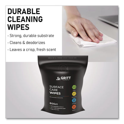 Gritt Commercial Surface Care Wipes, 1-Ply, 6 x 8, Fresh Scent, White, 800 Wipes (GCEGRI5RW1)