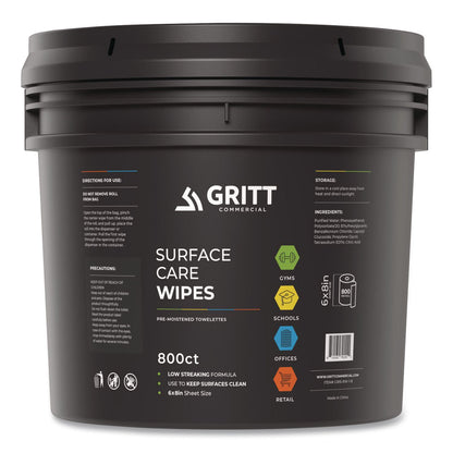 Gritt Commercial Surface Care Wipes, 1-Ply, 6 x 8, Fresh Scent, White, 800 Wipes/Bucket (GCEGRI5RW1B)