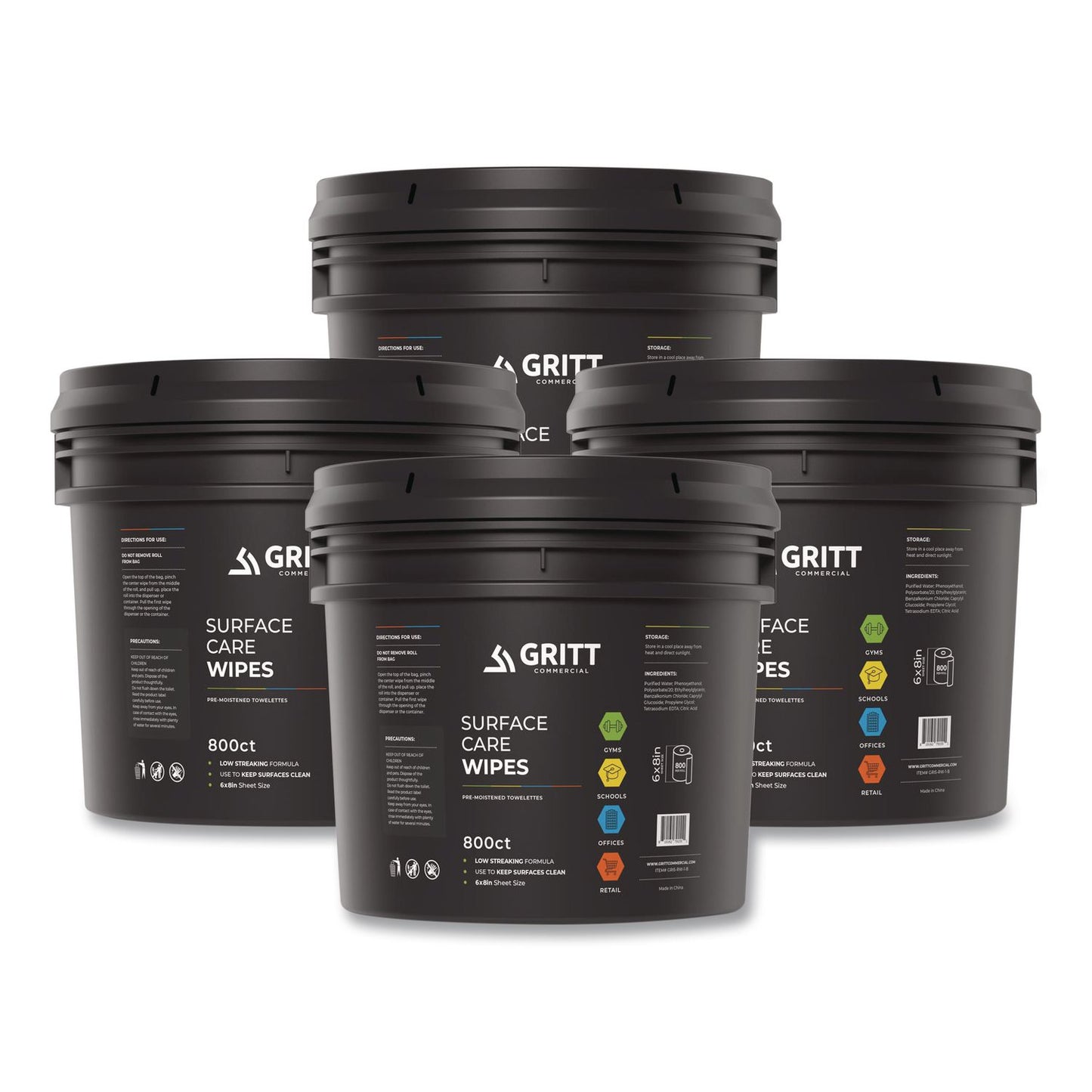 Gritt Commercial Surface Care Wipes, 1-Ply, 6 x 8, Fresh Scent, White, 800/Bucket, 4 Buckets/Carton (GCEGRI5RW1BCS)