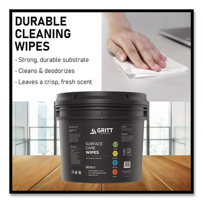 Gritt Commercial Surface Care Wipes, 1-Ply, 6 x 8, Fresh Scent, White, 800/Bucket, 4 Buckets/Carton (GCEGRI5RW1BCS)