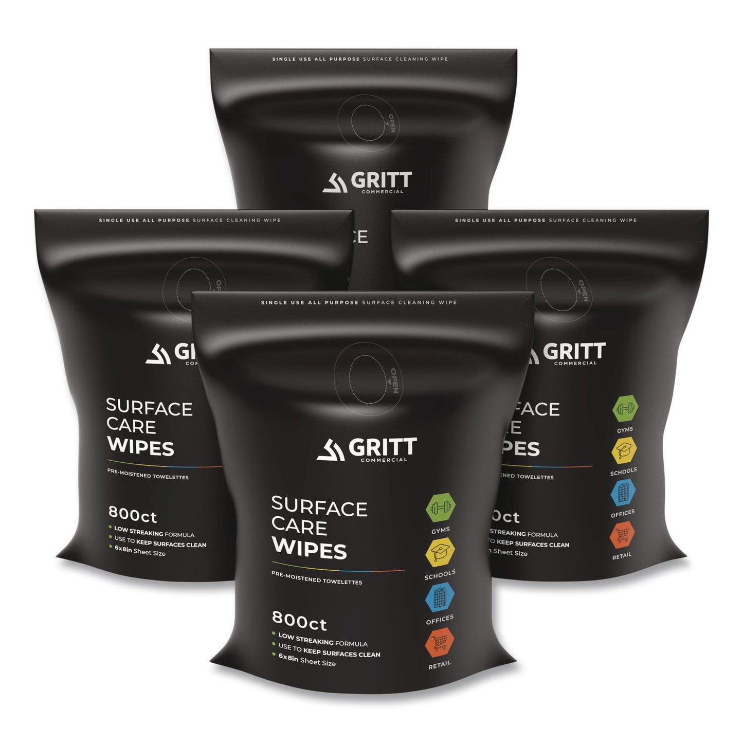 Gritt Commercial Surface Care Wipes, 1-Ply, 6 x 8, Fresh, White, 800/Pack, 4 Packs/Carton (GCEGRI5RW4)