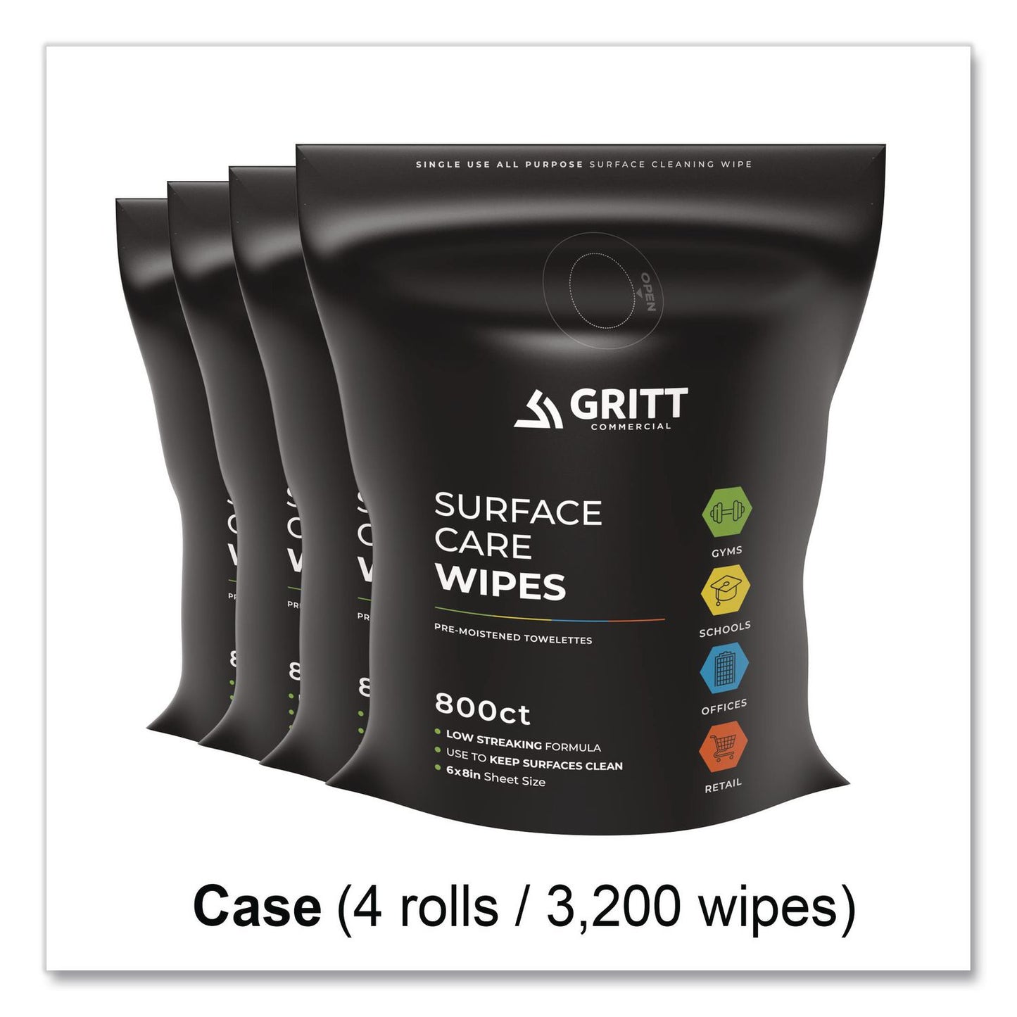 Gritt Commercial Surface Care Wipes, 1-Ply, 6 x 8, Fresh, White, 800/Pack, 4 Packs/Carton (GCEGRI5RW4)