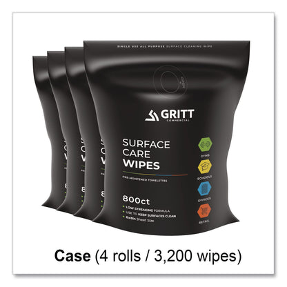 Gritt Commercial Surface Care Wipes, 1-Ply, 6 x 8, Fresh, White, 800/Pack, 4 Packs/Carton (GCEGRI5RW4)