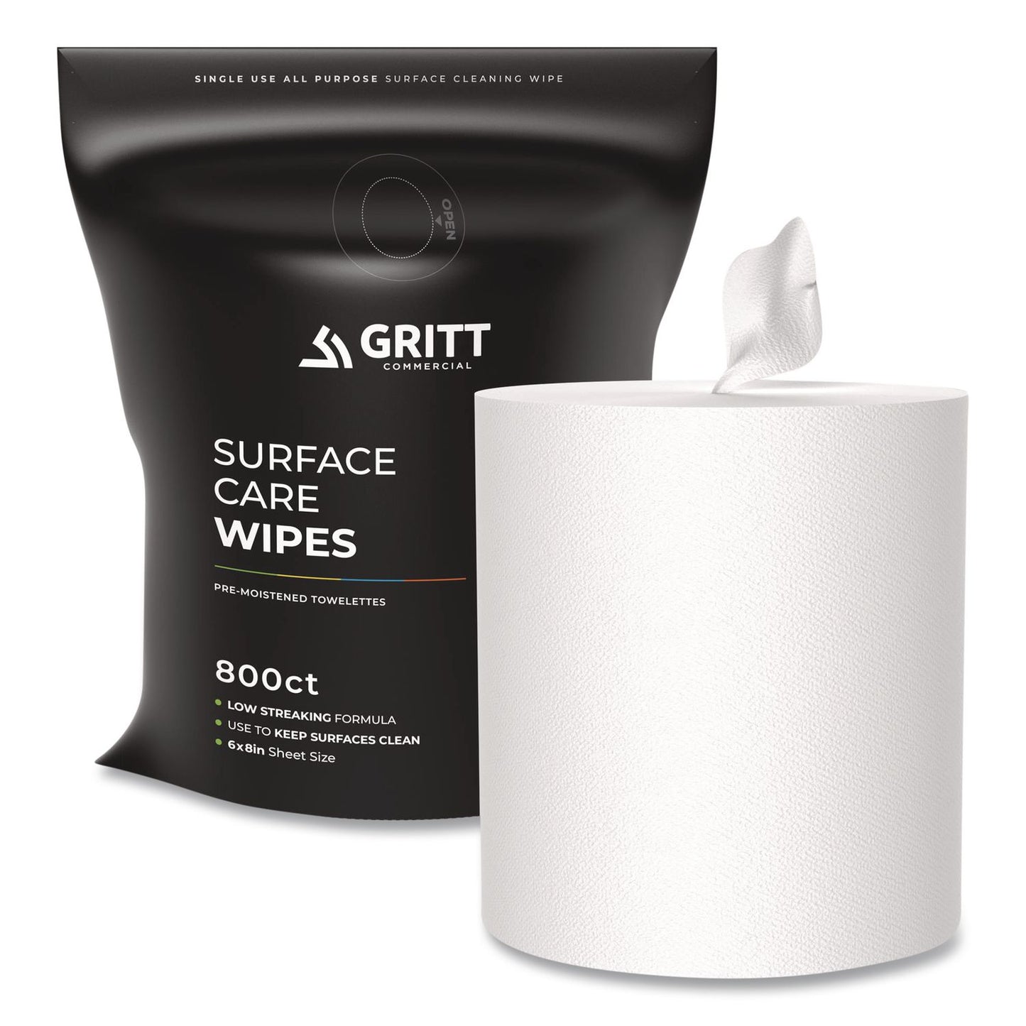 Gritt Commercial Surface Care Wipes, 1-Ply, 6 x 8, Fresh, White, 800/Pack, 4 Packs/Carton (GCEGRI5RW4)