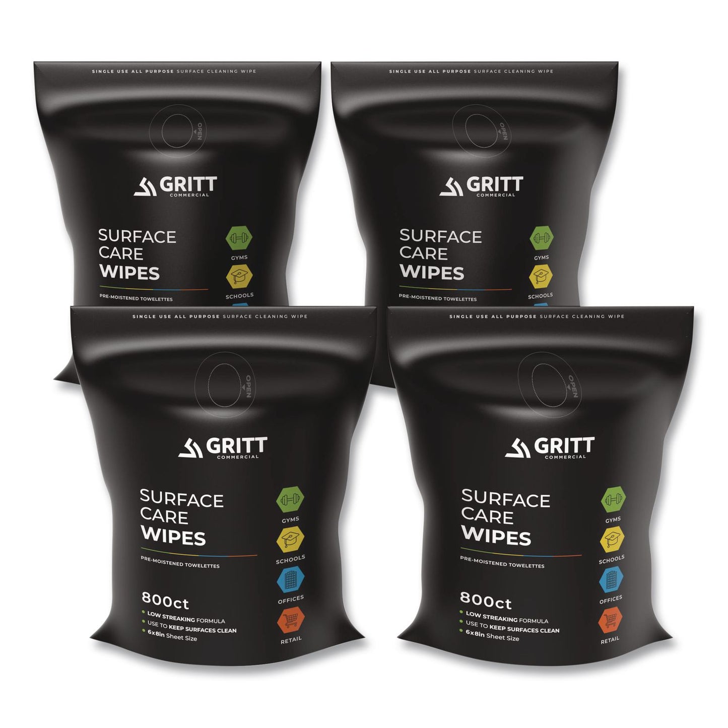 Gritt Commercial Surface Care Wipes, 1-Ply, 6 x 8, Fresh, White, 800/Pack, 4 Packs/Carton (GCEGRI5RW4)