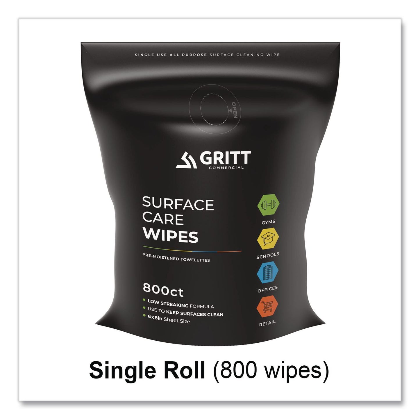 Gritt Commercial Dispenser and Wipes Starter Kit, 13.1 x 13.1 x 36, Black (GCEGRI509BLKRW)