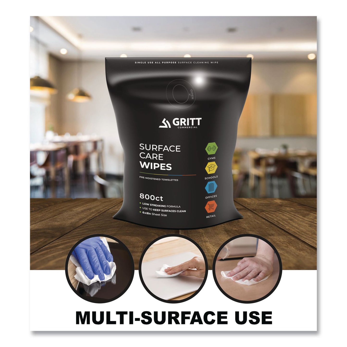 Gritt Commercial Dispenser and Wipes Starter Kit, 13.1 x 13.1 x 36, Black (GCEGRI509BLKRW)