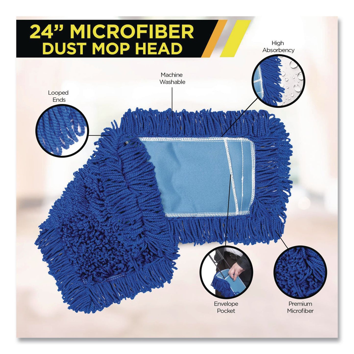 Gritt Commercial Microfiber Looped Dust Mop Pad Head, 24 x 5, Blue (GCEGRI18224)