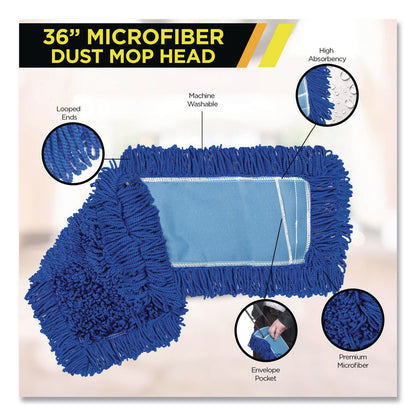Gritt Commercial Microfiber Looped Dust Mop Pad Head, 36 x 5, Blue, 3/Pack (GCEGRI182363PK)