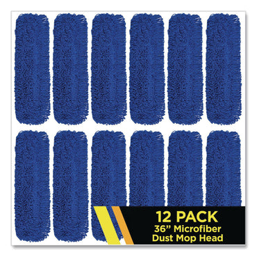 Gritt Commercial Microfiber Looped Dust Mop Pad Head, 36 x 5, Blue, 12/Carton (GCEGRI1823612PK)