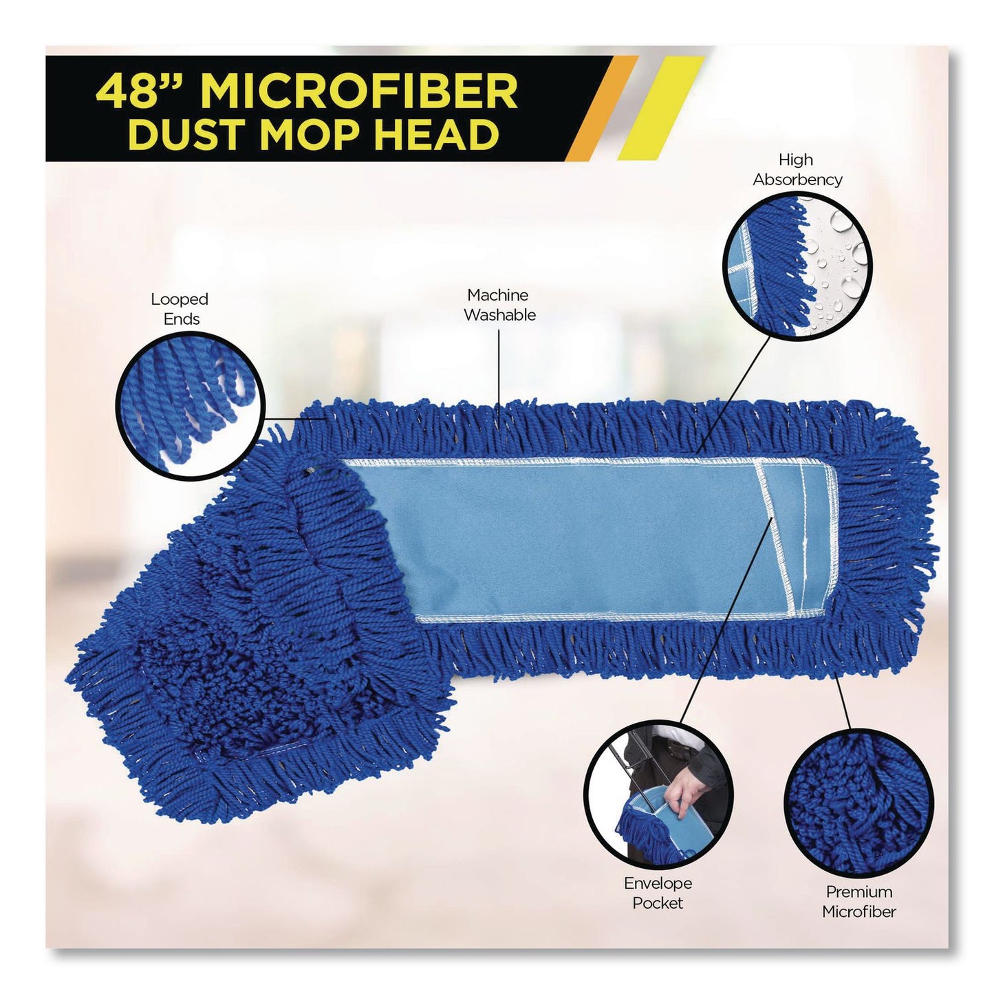 Gritt Commercial Microfiber Looped Dust Mop Pad Head, 48 x 5, Blue (GCEGRI18248)