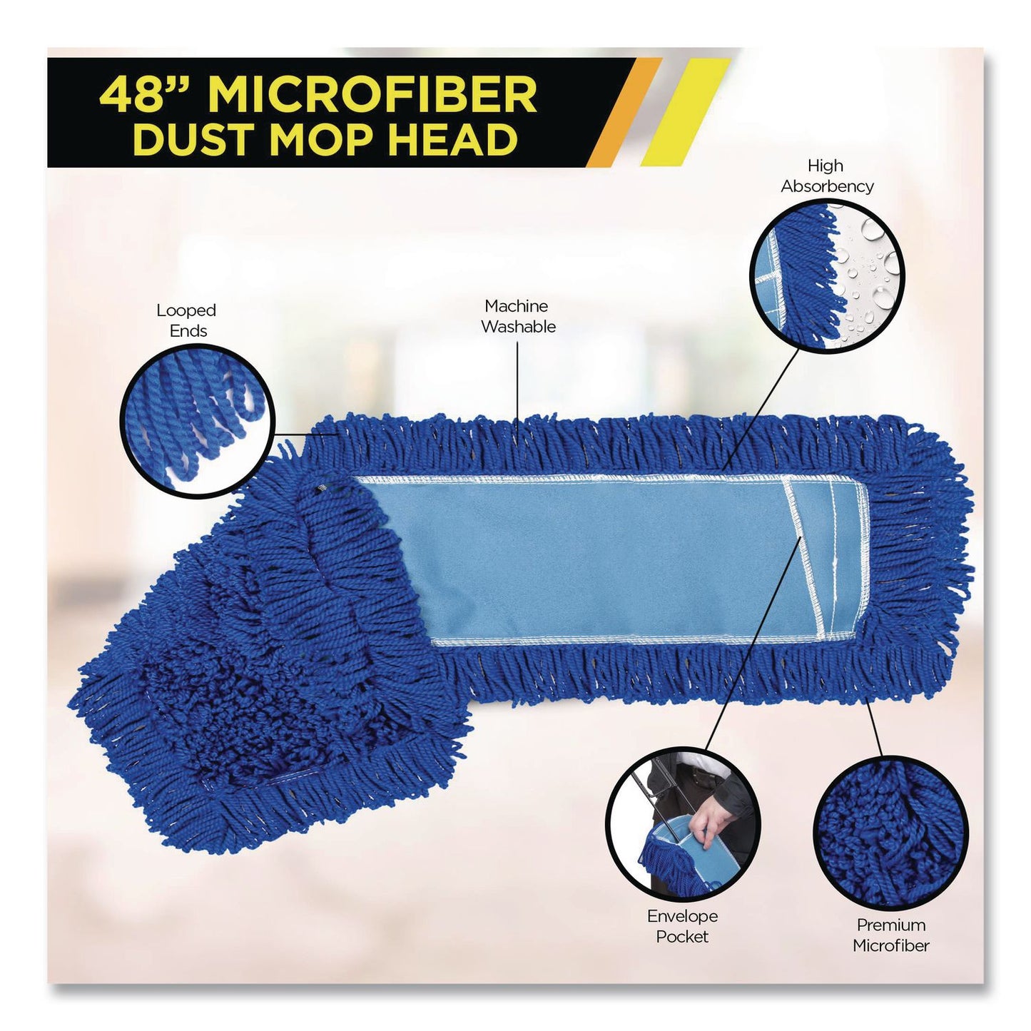 Gritt Commercial Microfiber Looped Dust Mop Pad Head, 48 x 5, Blue, 3/Pack (GCEGRI182483PK)