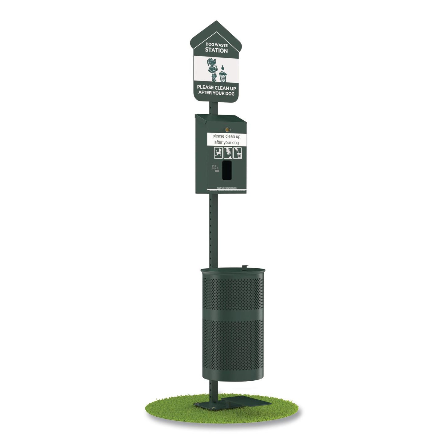 Furloo Pet Waste Station Kit with Foot Pedal, Header Bag Locking Dispenser, 11.5 Gallon Trash Can, Pole, and Glow-in-the-Dark Sign (GCEFLO11HSG)