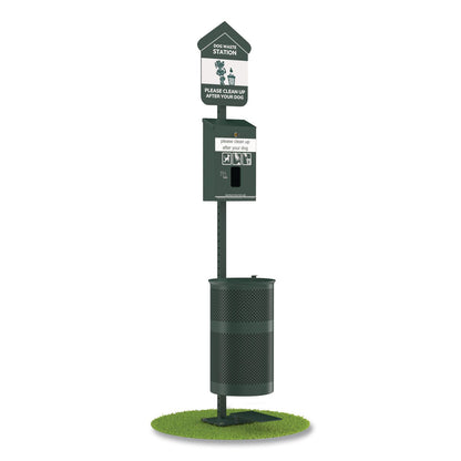 Furloo Pet Waste Station Kit with Foot Pedal, Header Bag Locking Dispenser, 11.5 Gallon Trash Can, Pole, and Glow-in-the-Dark Sign (GCEFLO11HSG)