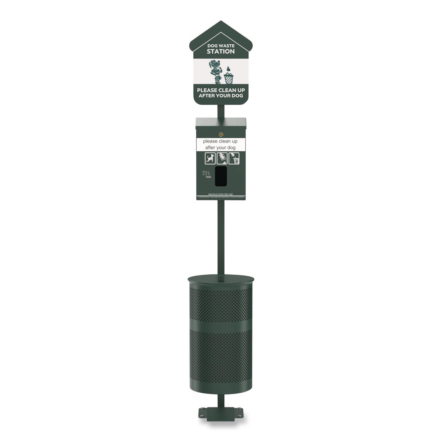 Furloo Pet Waste Station Kit with Foot Pedal, Header Bag Locking Dispenser, 11.5 Gallon Trash Can, Pole, and Glow-in-the-Dark Sign (GCEFLO11HSG)