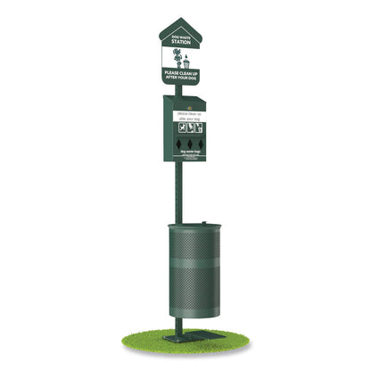 Furloo Pet Waste Station Kit with Foot Pedal, Roll Bag Locking Dispenser, 11.5 Gallon Trash Can, Pole, and Glow-in-the-Dark Sign (GCEFLO11RSG)
