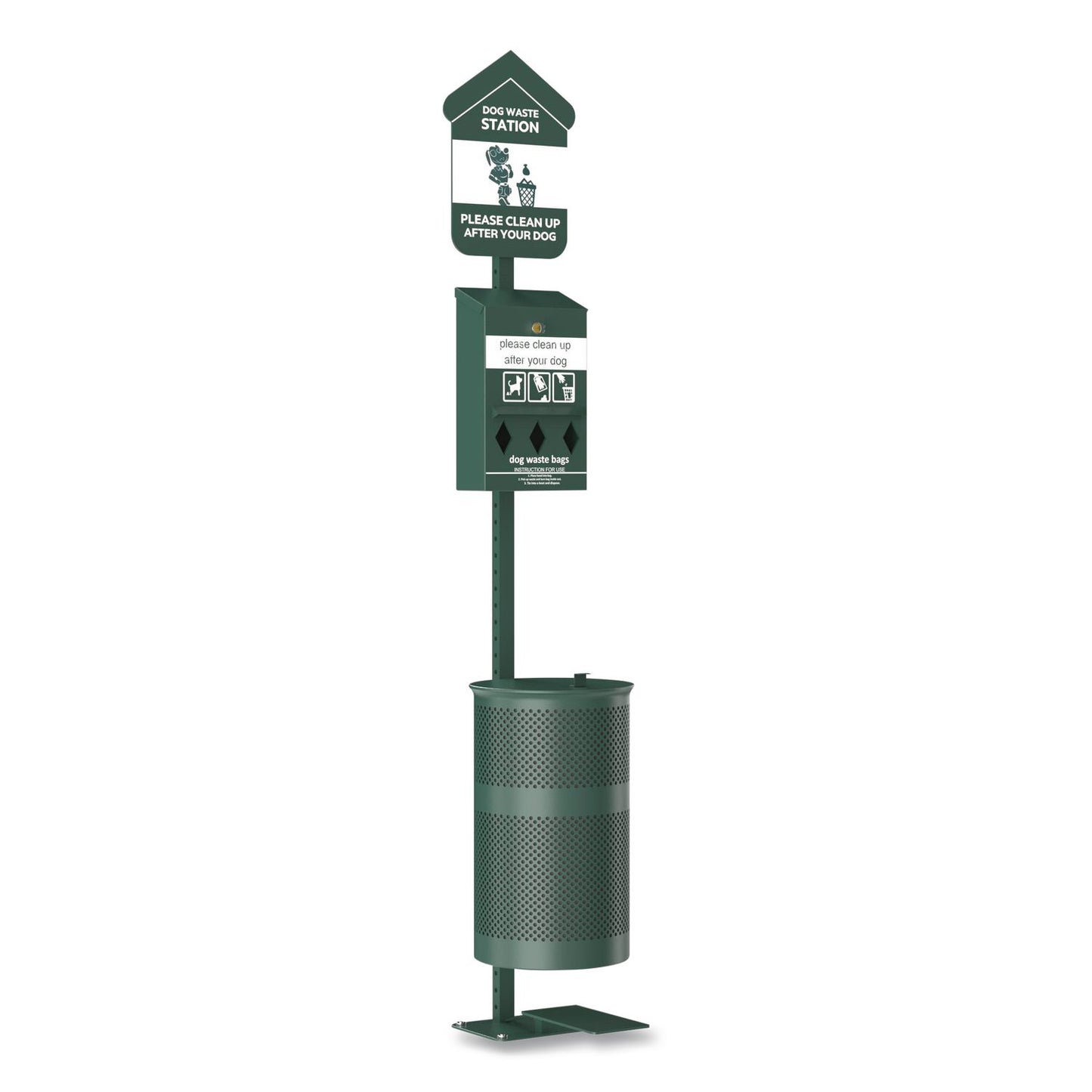 Furloo Pet Waste Station Kit with Foot Pedal, Roll Bag Locking Dispenser, 11.5 Gallon Trash Can, Pole, and Glow-in-the-Dark Sign (GCEFLO11RSG)