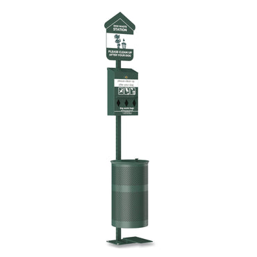 Furloo Pet Waste Station Kit with Foot Pedal, Roll Bag Locking Dispenser, 11.5 Gallon Trash Can, Pole, and Glow-in-the-Dark Sign (GCEFLO11RSG)