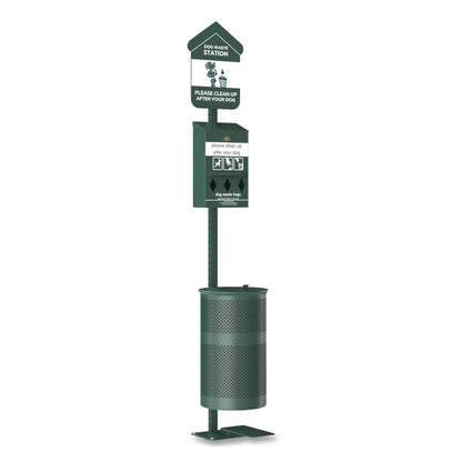 Furloo Pet Waste Station Kit with Foot Pedal, Roll Bag Locking Dispenser, 11.5 Gallon Trash Can, Pole, and Glow-in-the-Dark Sign (GCEFLO11RSG)
