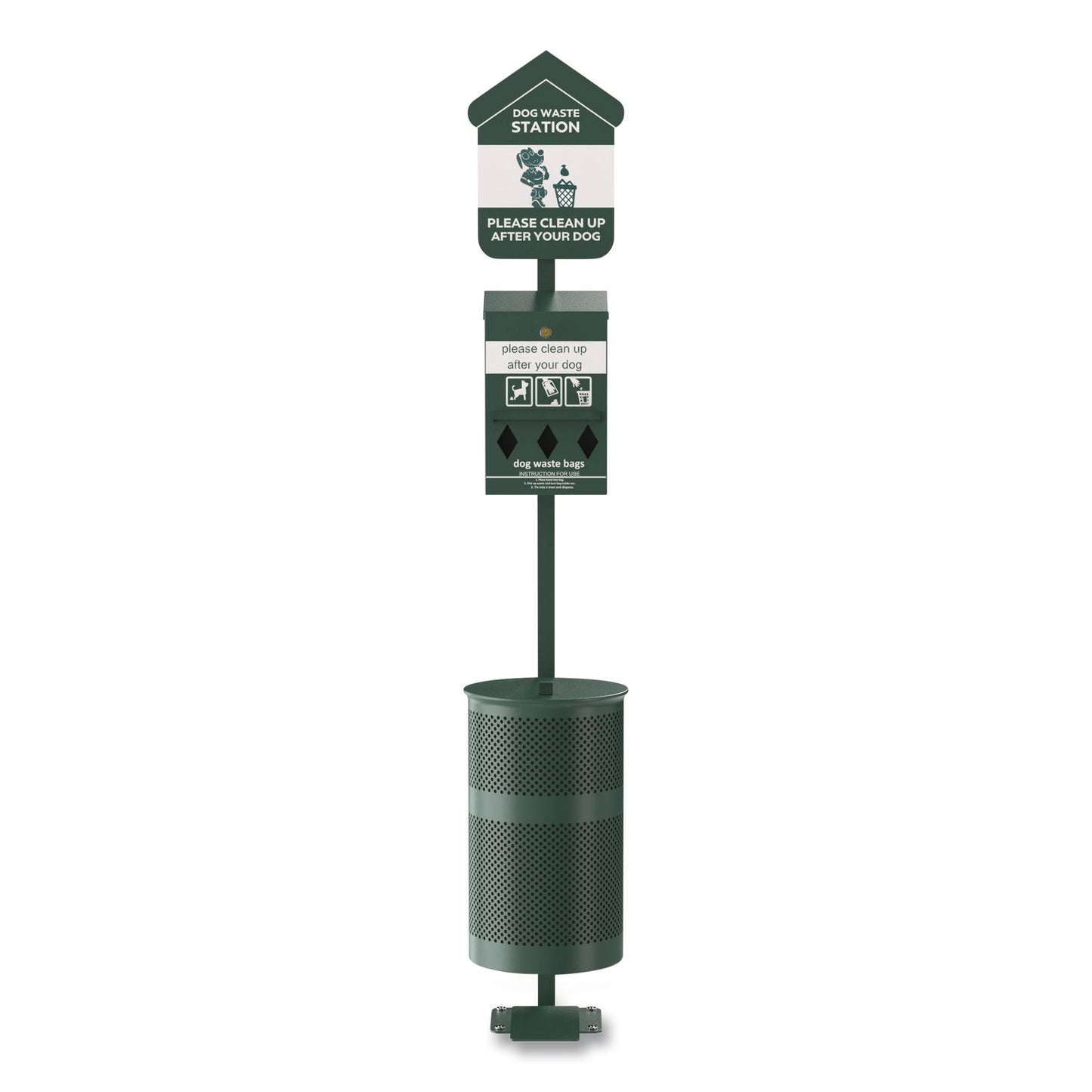 Furloo Pet Waste Station Kit with Foot Pedal, Roll Bag Locking Dispenser, 11.5 Gallon Trash Can, Pole, and Glow-in-the-Dark Sign (GCEFLO11RSG)