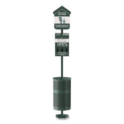 Furloo Pet Waste Station Kit with Foot Pedal, Roll Bag Locking Dispenser, 11.5 Gallon Trash Can, Pole, and Glow-in-the-Dark Sign (GCEFLO11RSG)