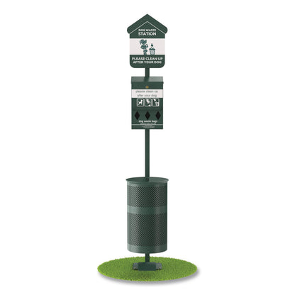 Furloo Pet Waste Station Kit with Foot Pedal, Roll Bag Locking Dispenser, 11.5 Gallon Trash Can, Pole, and Glow-in-the-Dark Sign (GCEFLO11RSG)