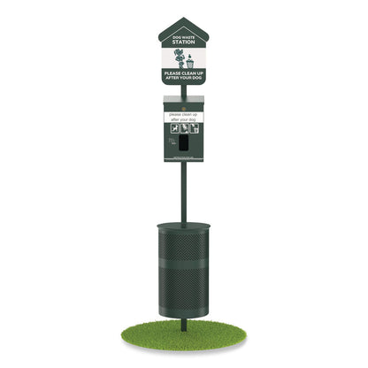 Furloo Pet Waste Station Kit with Header Bag Locking Dispenser, 11.5 Gallon Round Lidded Trash Can, Pole, and Glow-in-the-Dark Sign (GCEFLO1HSG)