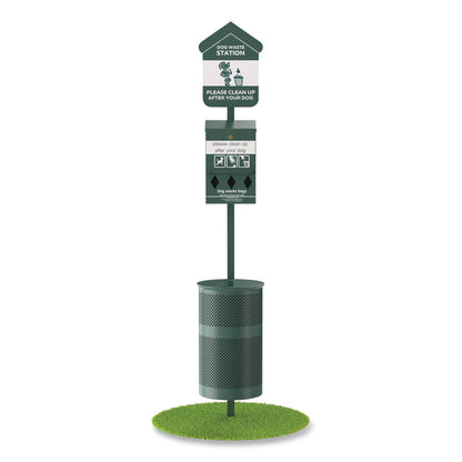Furloo Pet Waste Station Kit with Roll Bag Locking Dispenser, 11.5 Gallon Round Lidded Trash Can, Pole, and Glow-in-the-Dark Sign (GCEFLO1RSG)